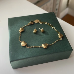 Hjärtformade guld örhängen och armband - Hjärtformat set med ett par örhängen och ett armband i guld från edblad