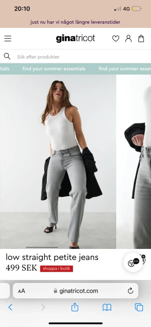 Lågmidjade gråa jeans  - Lågmidjade gråa jeans från ginatricot. Aldrig använda, de är i den kortare modellen. Ord pris 499, slutsålda nästan överallt.