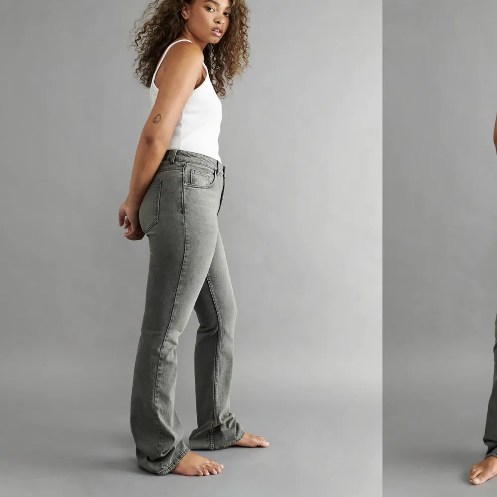 Gråa jeans från Gina Tricot som knappt är använda. Nypris 499kr. Jeans & Byxor.