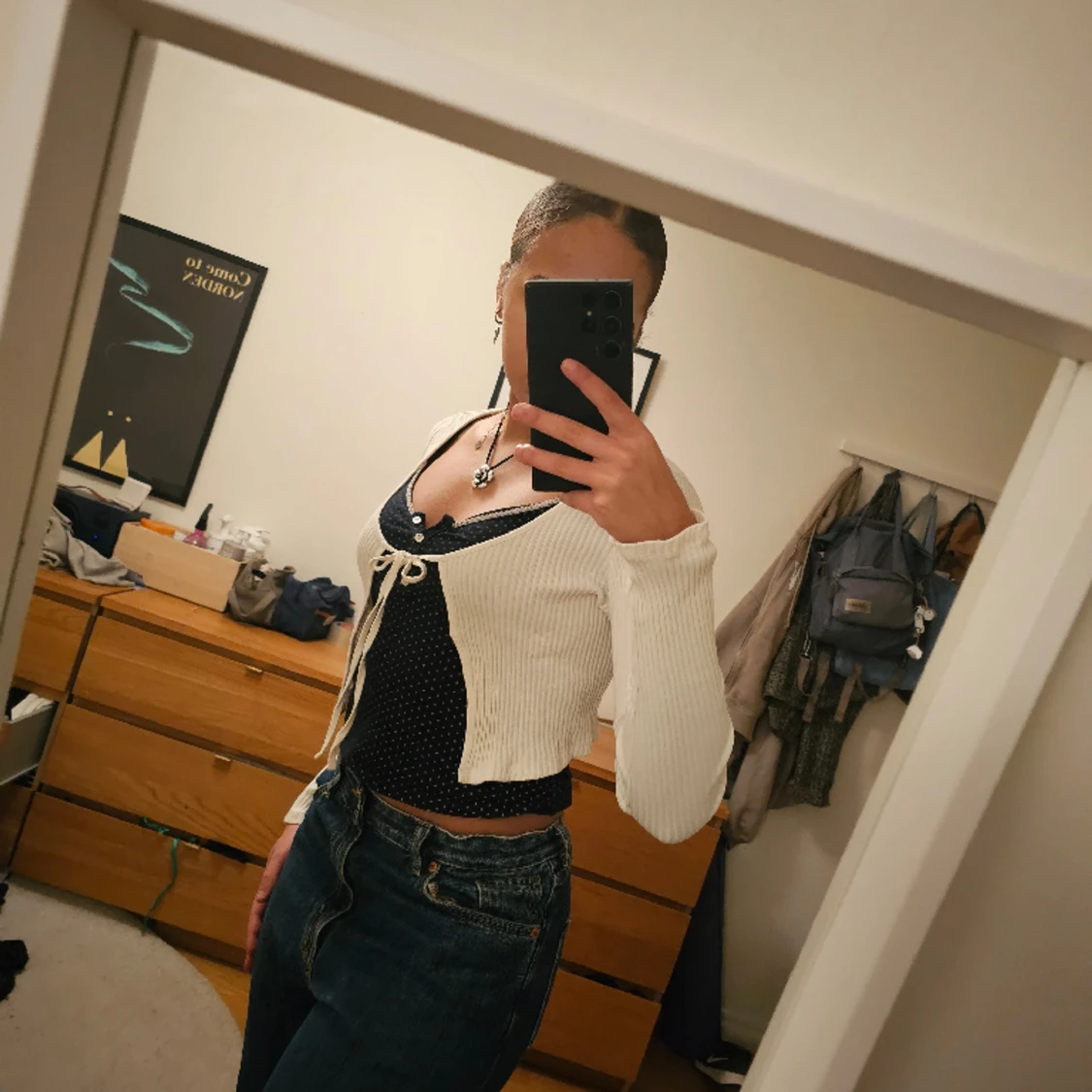 Vit topp med snörning  - 90