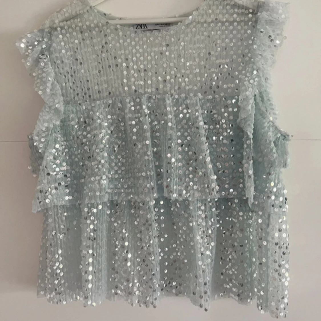 Zara topp glitter blus paljetter blå