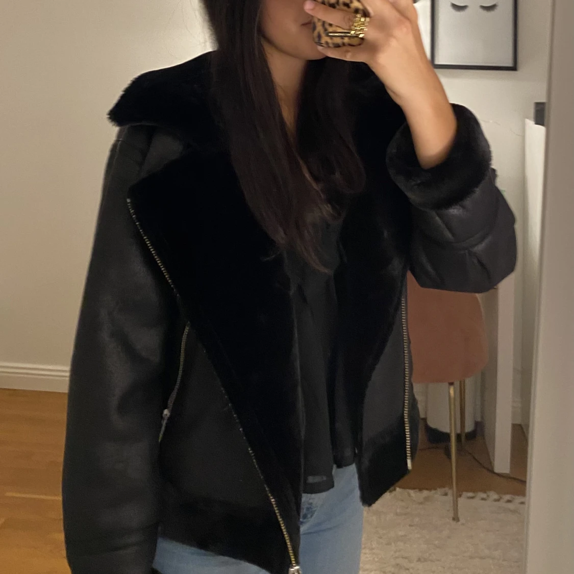 Skinn jacka med päls🤍 - 90