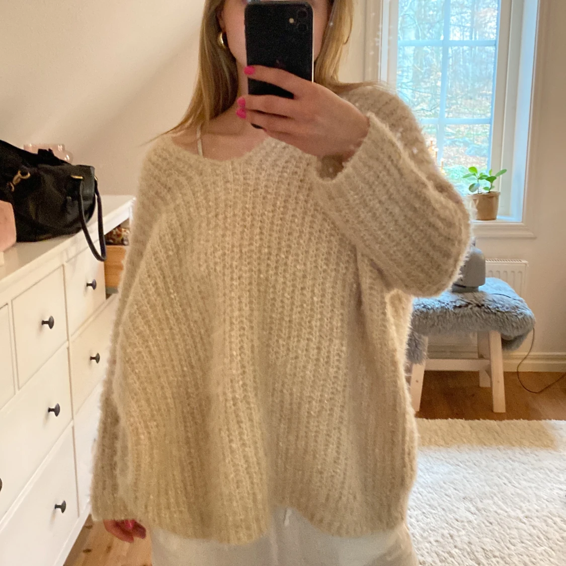 Benvit Stickad tröja - 90