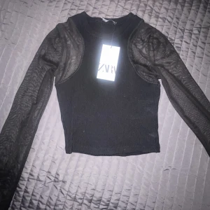 Top från zara - Svart snygg top från Zara med mesh ärmar. Aldrig använd och prislapp sitter fortfarande kvar. 