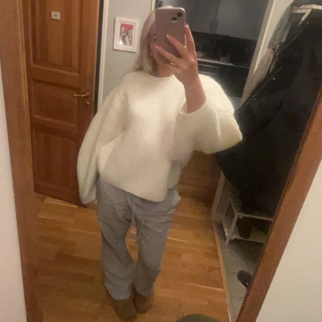 Vit stickad tröja - 90