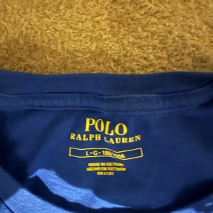Blå t-shirt från Ralph Lauren - Säljer en klassisk blå t-shirt från Ralph Lauren med korta ärmar och en liten broderad logga i vitt nertill på framsidan, storlek L, pris ej hugget i sten 