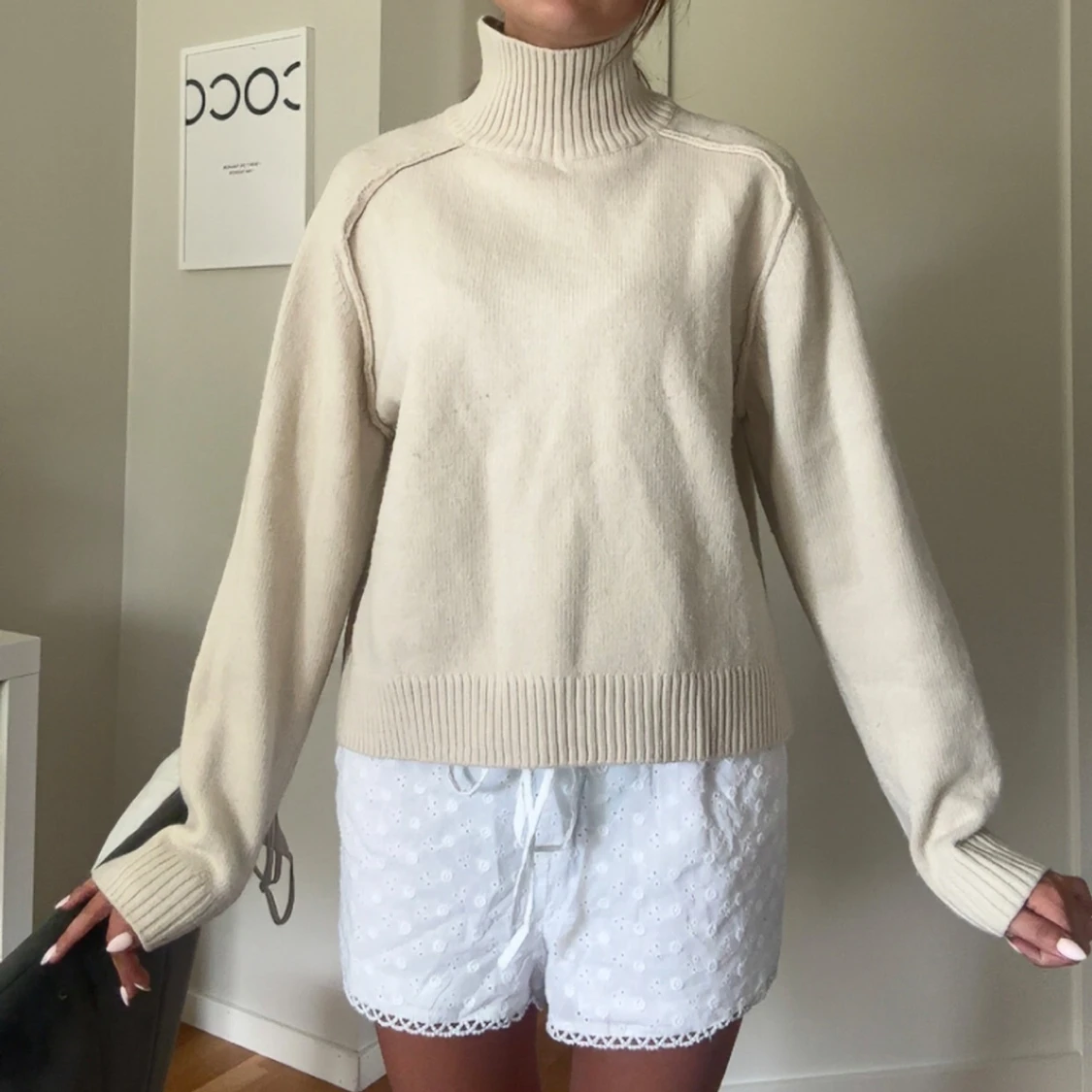 Beige  stickad polotröja - 1