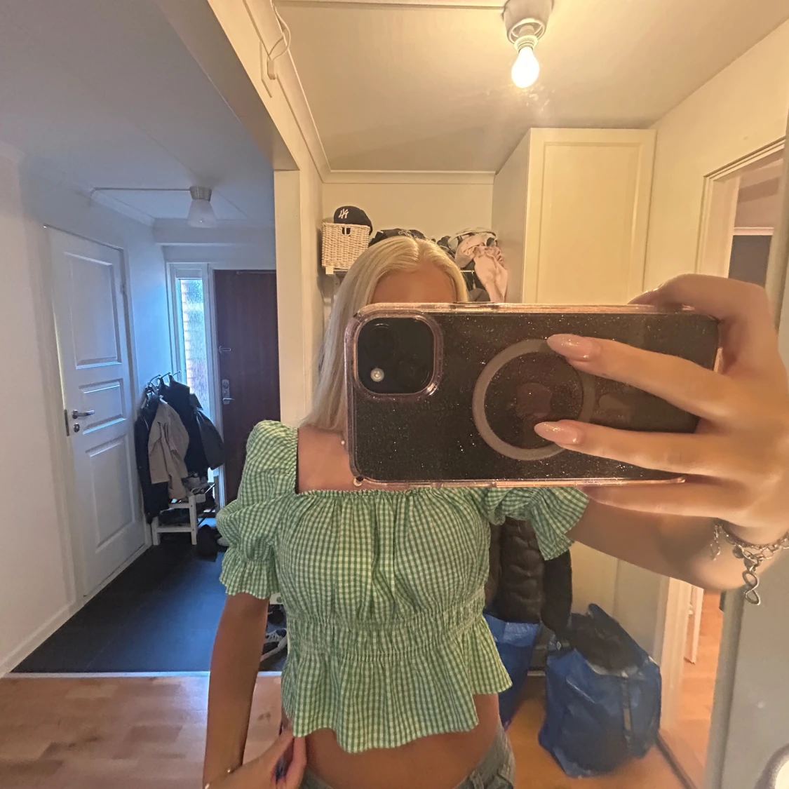 Grön rutig croppad blus