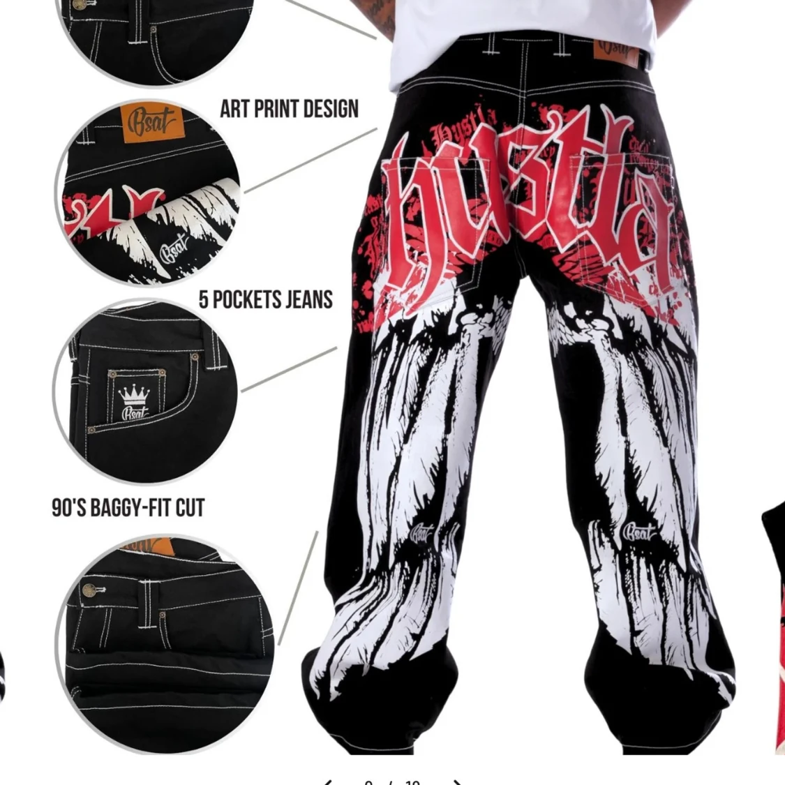 Svarta wide jeans med graffiti-tryck - 4