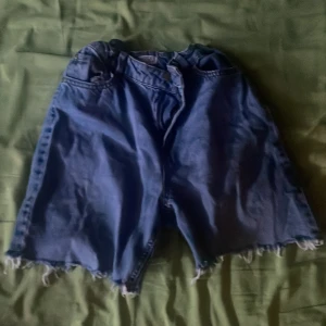 Blå jeansshorts med fransig kant - Säljer ett par blå jeansshorts från Lindex med hög midja och rå, fransig kant nertill. Klassisk femficksmodell med bälteshällor och dragkedja. Perfekta för sommaren och ger en avslappnad vibe.