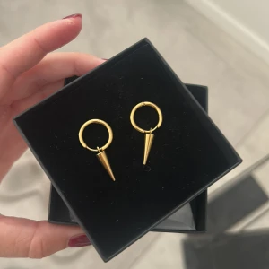 Nitar från Edblad  - Snygga örhängen i guld med rund ring och hängande konformad spets. Helt oanvända från Edblad. 