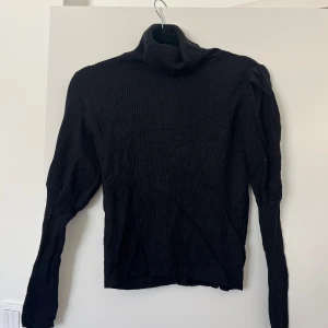 Svart ribbad polotröja - Svart ribbad polotröja med lång ärm och hög krage.  
