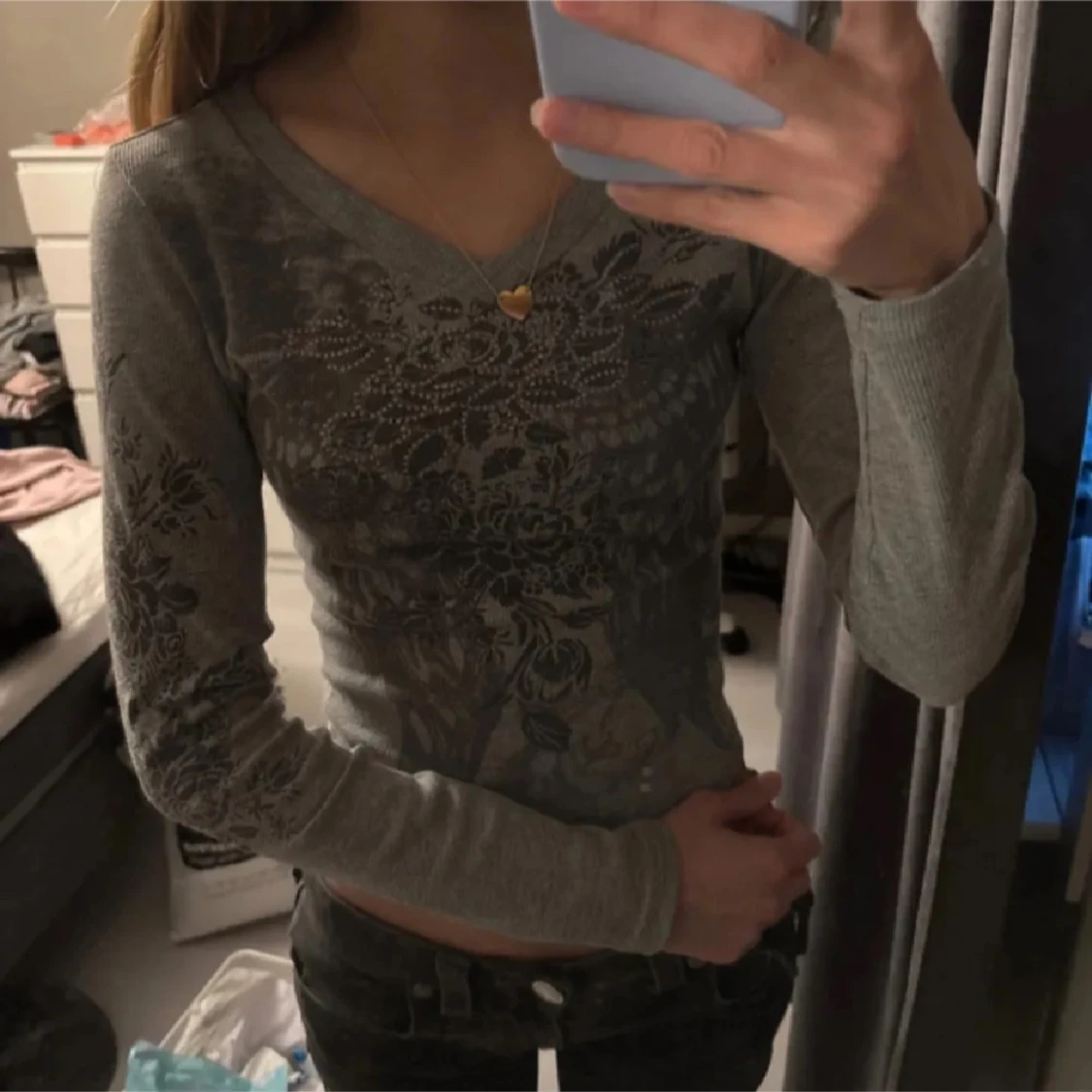 Y2k 2000s coquette vintage love lång ärmad crop top  - 2