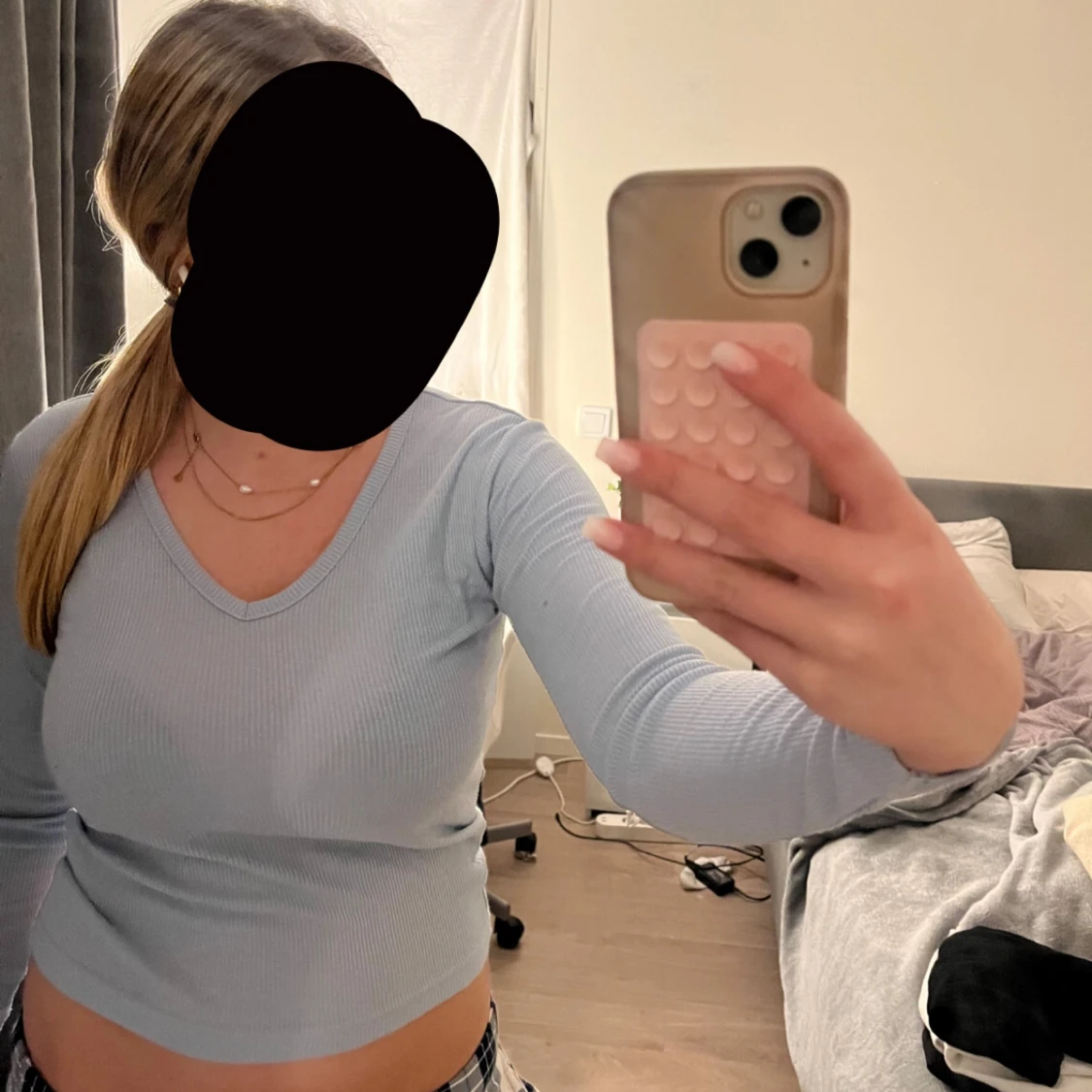 Ljusblå ribbad tröja - 1