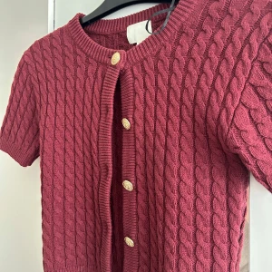 Vinröd kabelstickad kofta från H&M - Säljer en jätte snygg kabelstickad kofta i mörkrosa från H&M. Använd flera gånger 