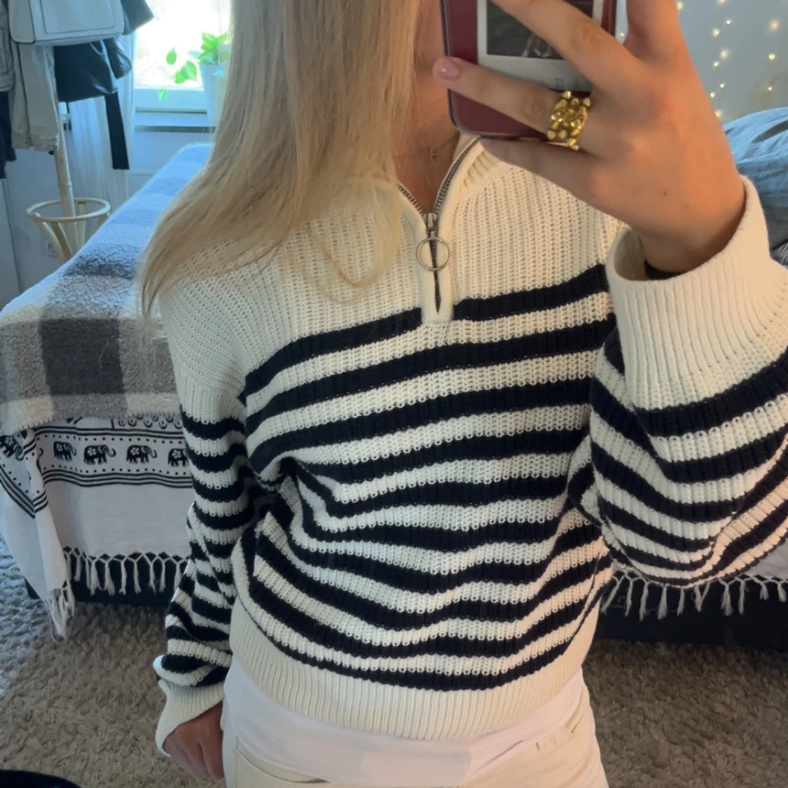 Randig stickad half zip tröja🥰 - 1