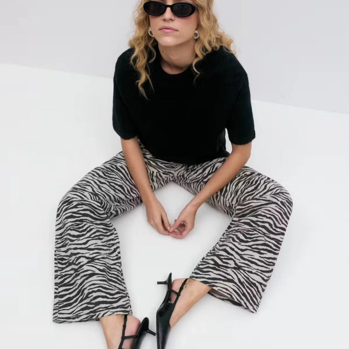 Zebramönstrade wide byxor