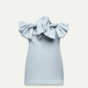 Ljusblå klänning från Zara - Klänning från Zara med rosetter över bröstet!💗Klänningen är axelbandslös och har en kort längd, så snygg till sommaren och fest🙏