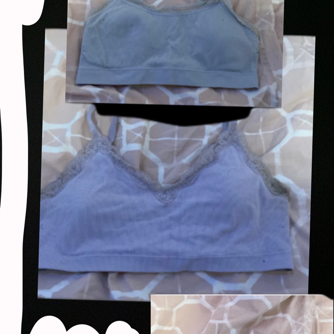 Grå ribbad linnetopp med spetsdetaljer