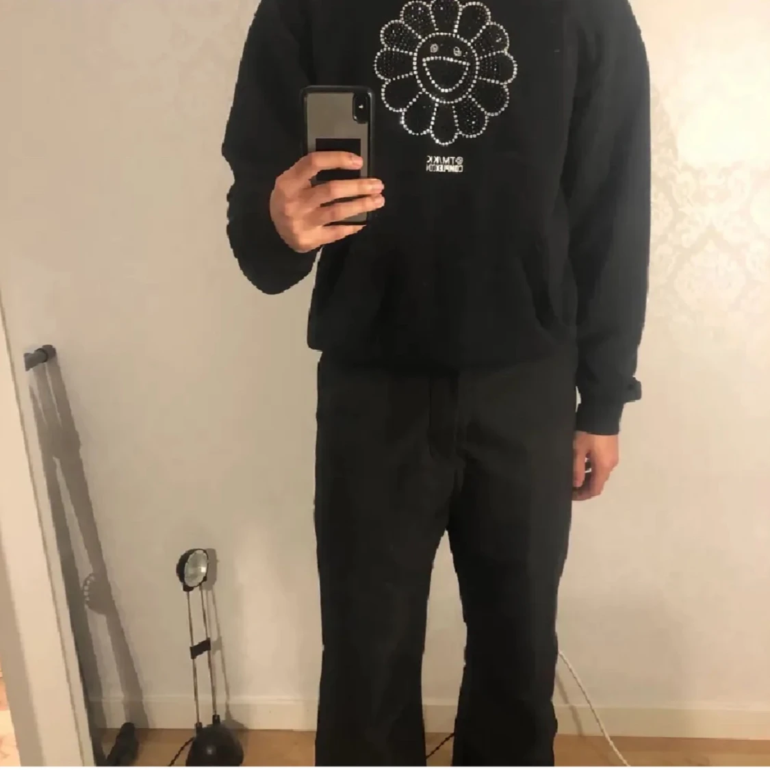 Svart Rhinestone hoodie  - 1