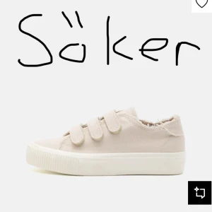SÖKER!! Beige sneakers med kardborreband - Söker dessa från even & odd! i storlek 38 färg beige skriv jätte gärna om ni har de och kan tänka er att sälja de, betalar gärna upp till 280! Helst inte över
