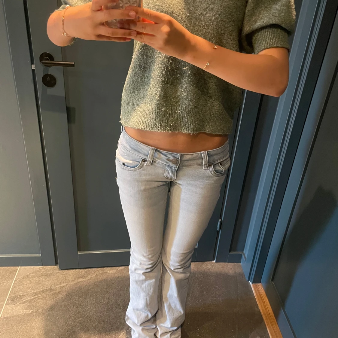 Grön stickad croppad tröja - 1