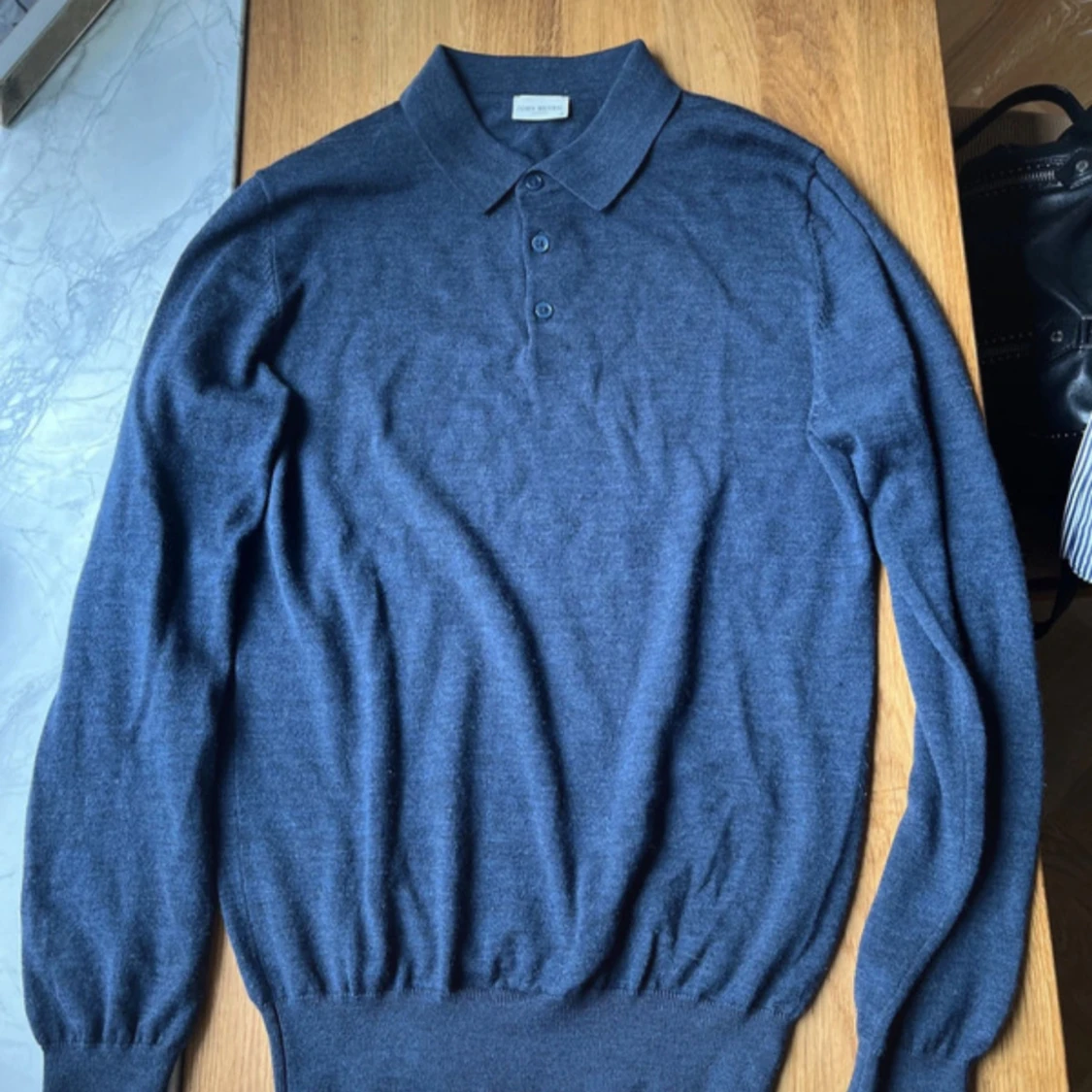 Blå merinoull pikétröja John Henric