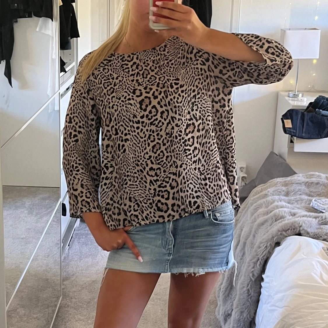 Trekvartsärmad leopard blus - 1