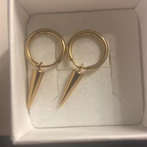 Guldpläterade örhängen med konformad hängande detalj från Edblad - Säljer ett par stilrena guldpläterade örhängen från Edblad med rund ring och konformad hängande detalj. Perfekta för dig som gillar minimalistisk och modern design. Använda få gånger. Pris kan diskuteras 💗