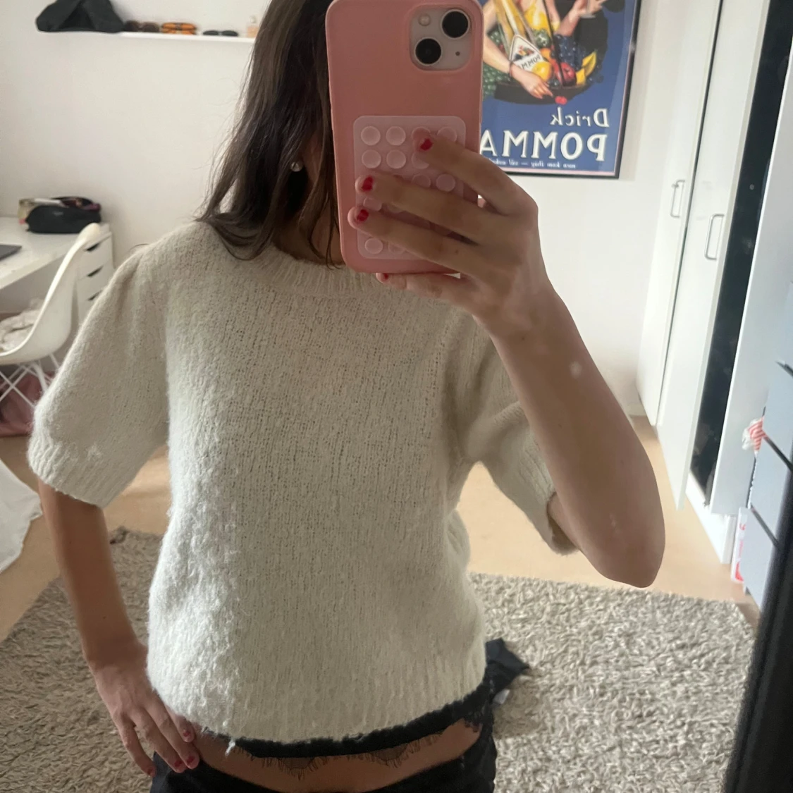 Vit stickad kortärmad tröja