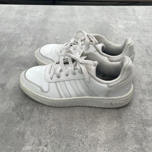 Vita sneakers från Adidas strl 36 - Klassiska vita sneakers från Adidas med lågt skaft, snörning och diskret logga på hälen. Skorna har ovandel i syntet och textil, samt platt sula. Perfekta för en clean och sportig look.