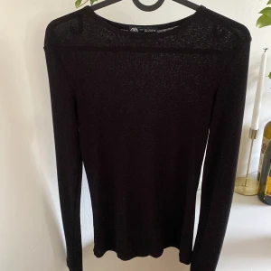 Svart långärmad tröja från Zara - Svart långärmad tröja från Zara med rund hals. Tröjan är tunn och har en enkel, clean look som funkar till många olika outfits. 