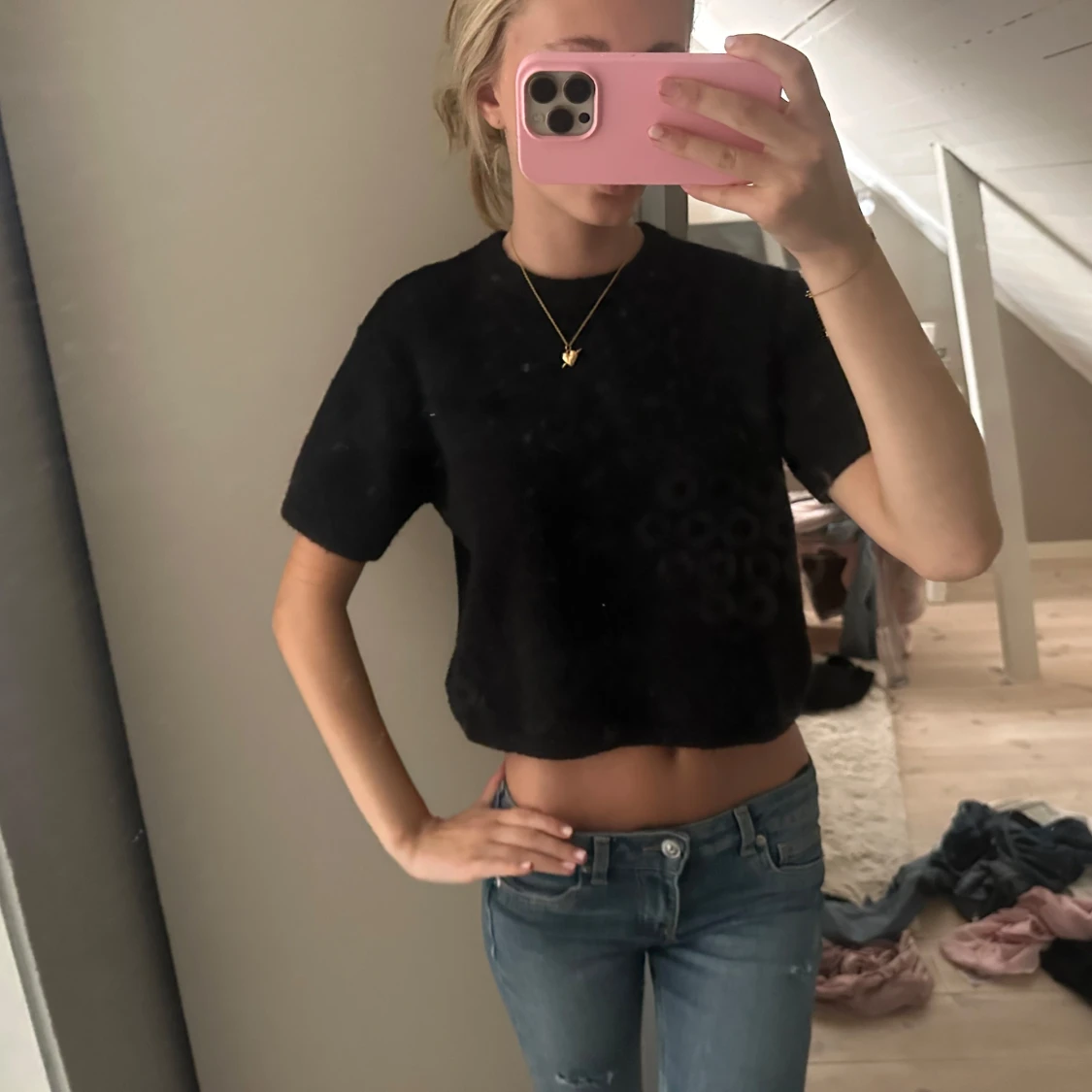 Svart croppad stickad tröja - 2