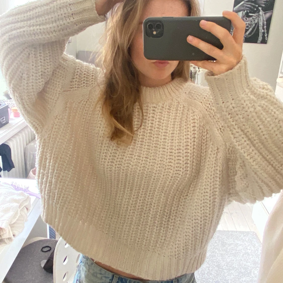 Beige stickad oversized tröja