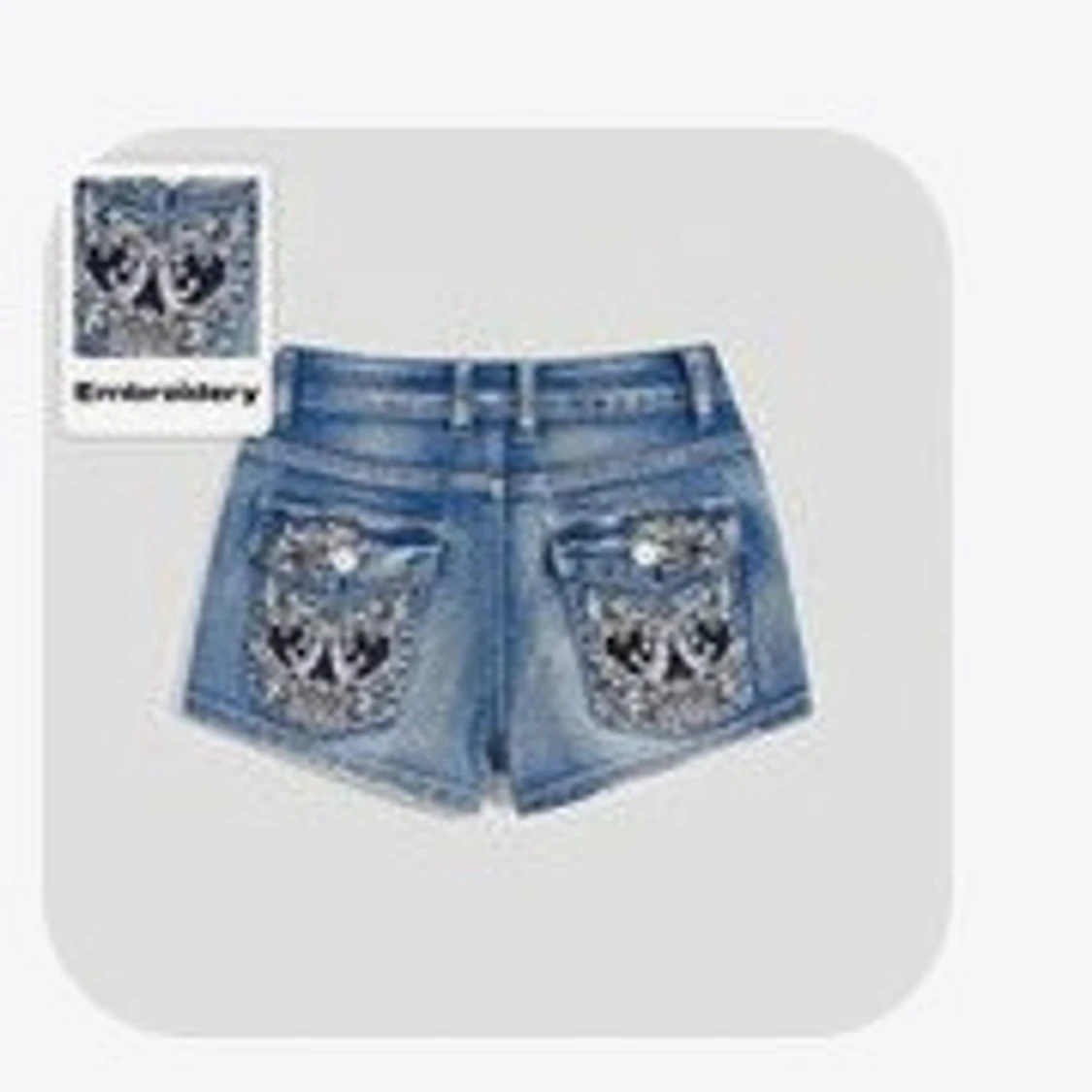 Broderade blå jeansshorts