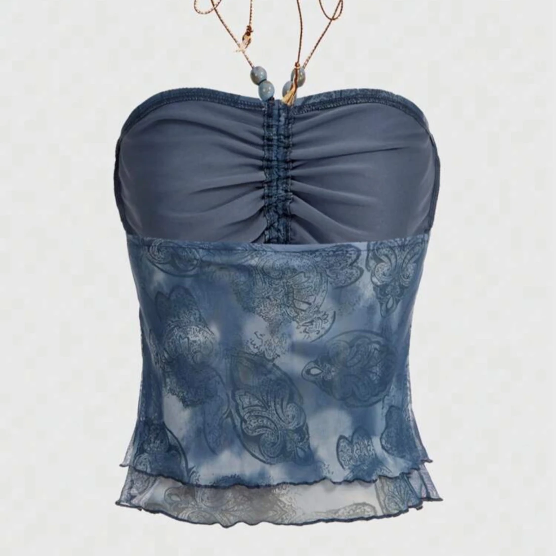 Blå bandeau tubtopp med paisleymönster - 1