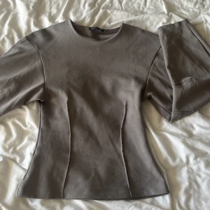 Grå figursydd tröja från Zara - Säljer en grå långärmad tröja från Zara i figurnära modell. Tröjan har markerade sömmar framtill och en enkel rund halsringning. 