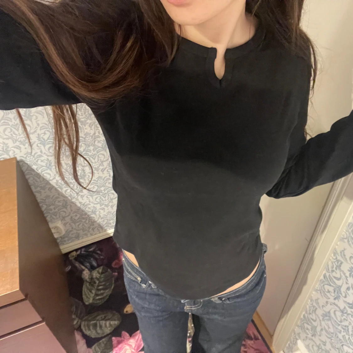 Svart långärmad tröja i bomull - 1