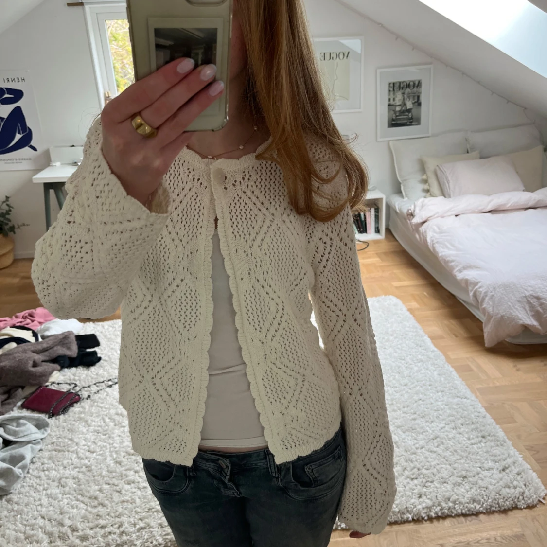 Vit virkad kofta från Lindex
