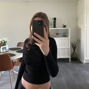 Svart ribbad topp - Svart ribbad långärmad topp i bra skick, har dock ett litet hål i armhålan som lätt kan lagas, väldigt mjukt material och snygg passform. 💕