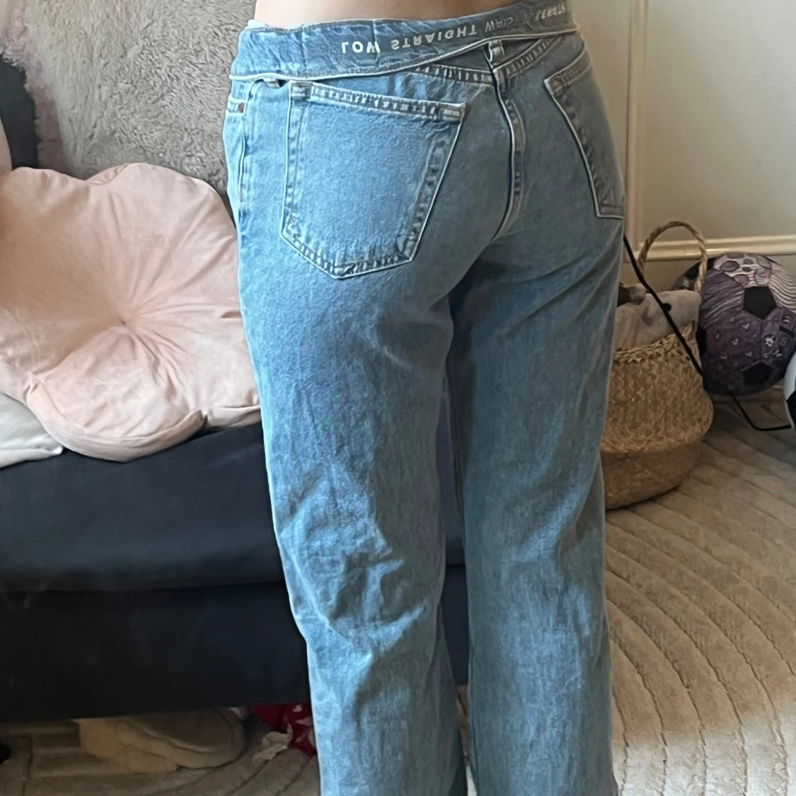 Lågmidjade baggy straight raka ljusblå jeans / low waist / low rise - 1