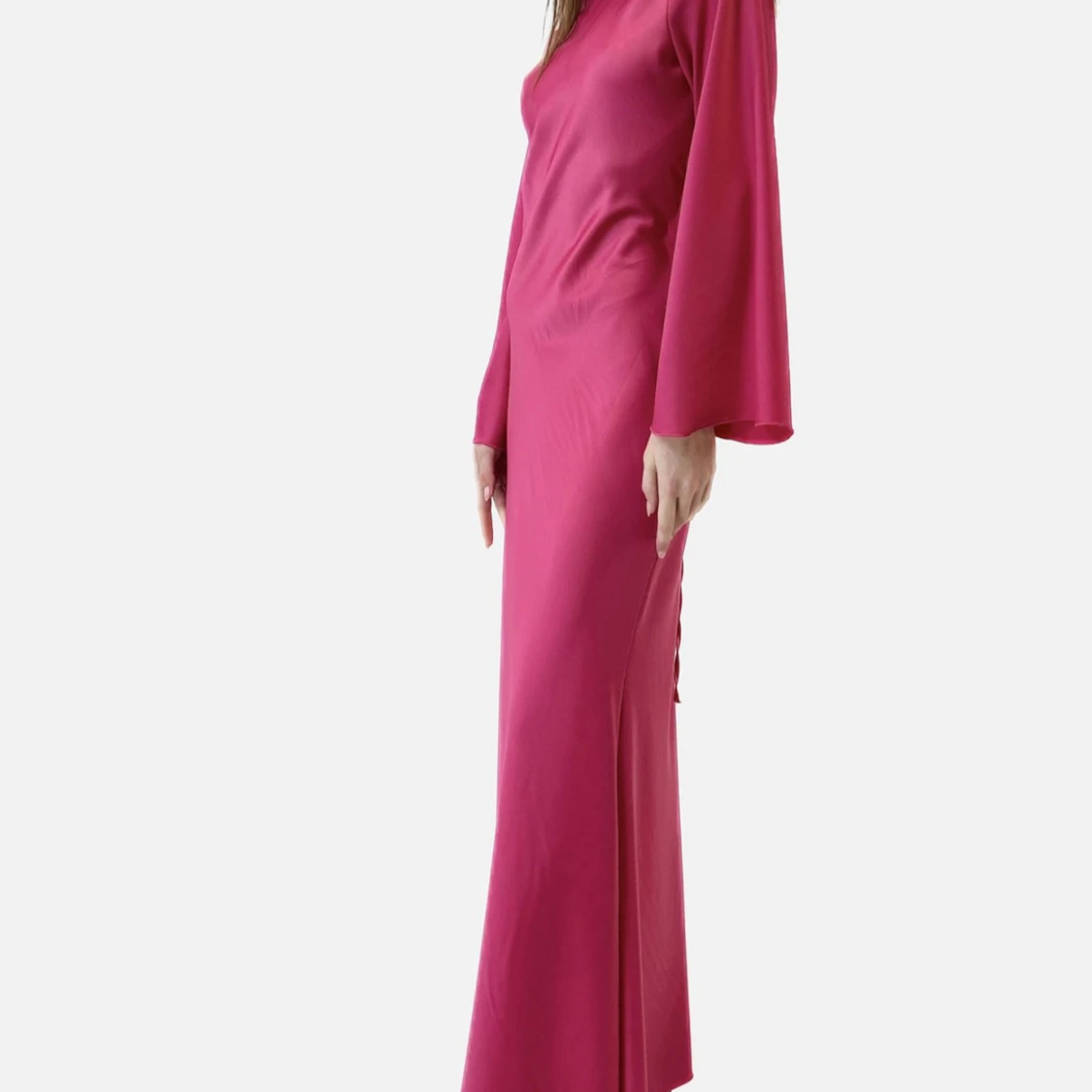 Långärmad rosa maxiklänning med snörning - 1