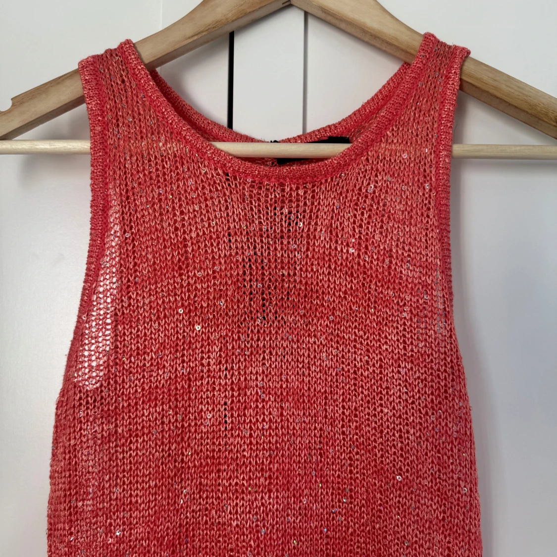 Rosa glittrig stickad långklänning - 2