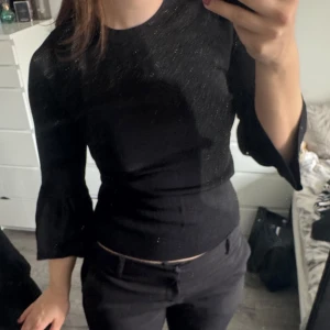 Svart topp - Snygg svart topp med volangärmar. Den har trekvartsärmar och en figurnära passform. (Katt och kanin finns i hemmet) 