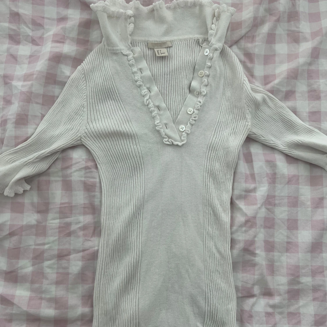 Vit ribbad stickad tröja H&M