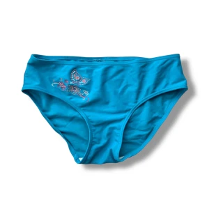 Turkosa bikiniunderdel med fjärilsdetalj - Supersöt bikiniunderdel med broderad fjäril! Saknar tyvärr etikett men jag gissar att den är strl 36/38, använd gärna köp nu <3
