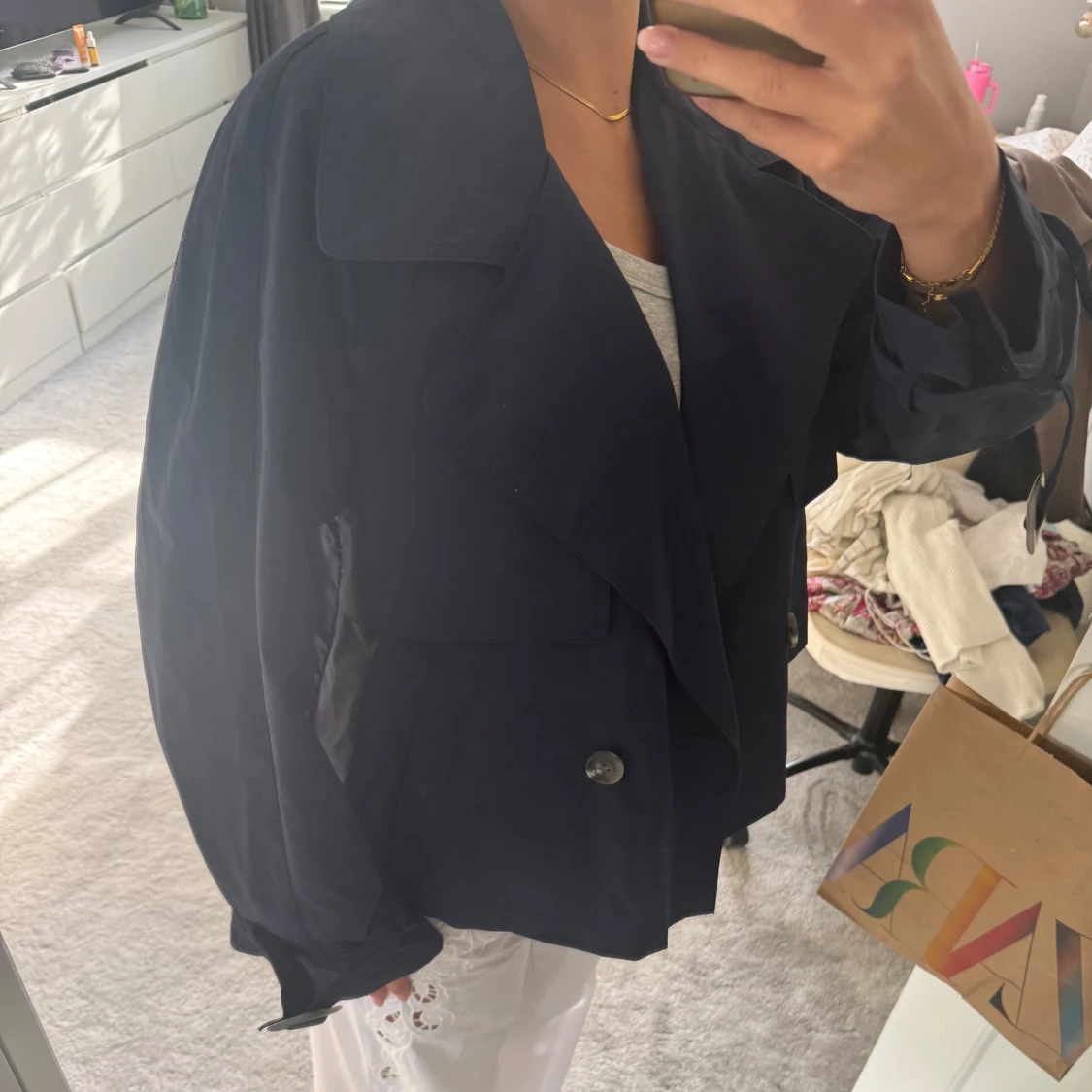 Mörkblå kort oversized trenchcoat  - 2