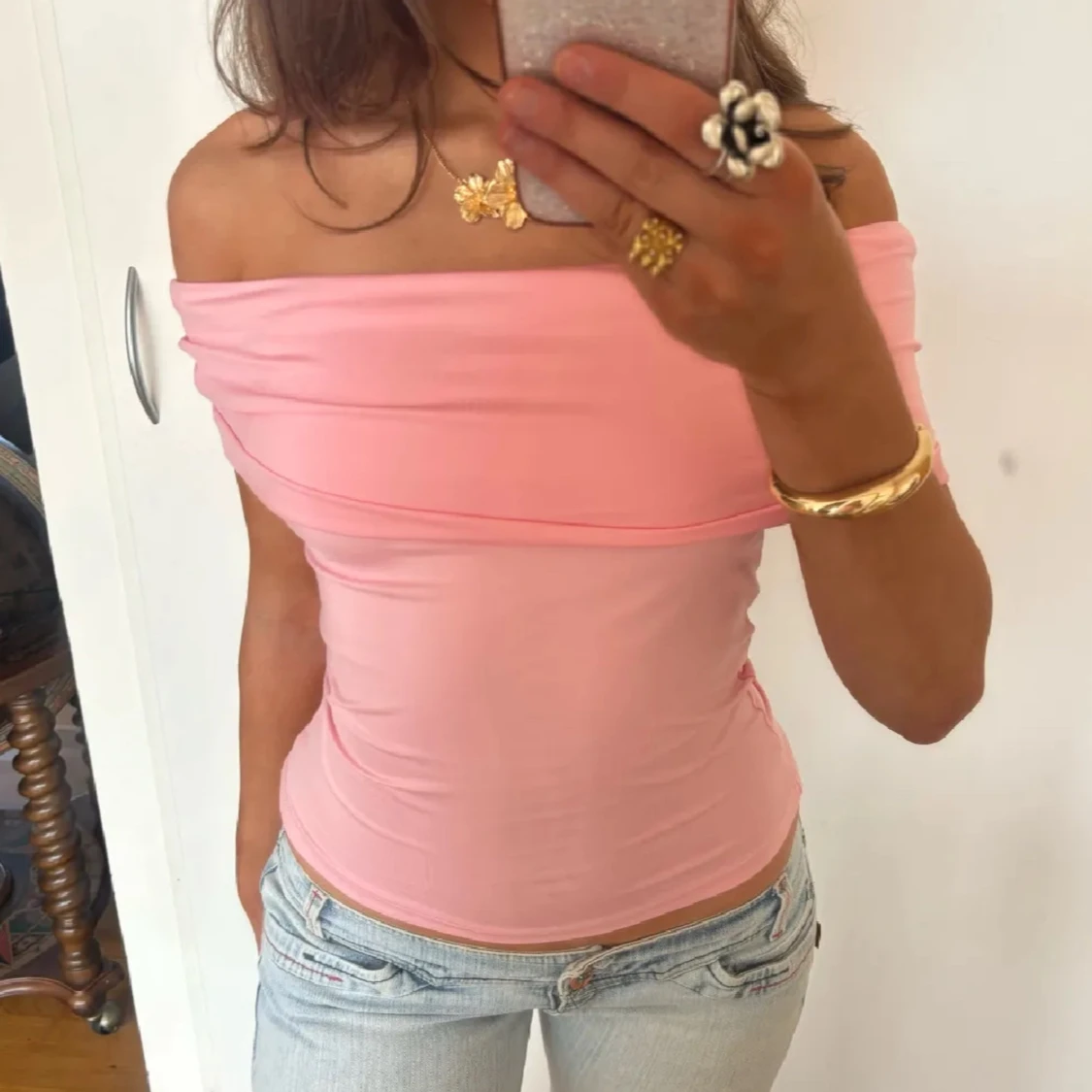 Ljusrosa offshoulder topp - 2