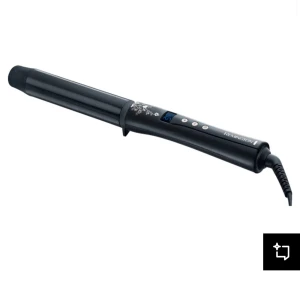 Remington Pearl Pro Curl locktång - En svart locktång från Remington med digital display och knappar för temperaturinställning. Modellen heter Pearl Pro Curl och har en sladd med roterande fäste. Perfekt för att skapa mjuka lockar. Använd fåtal gånger, väldigt fint skick, funkar som ny