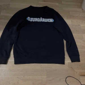 Svart Djurgården sweatshirt - Svart sweatshirt med Djurgården-tryck i vitt och blått över bröstet. Klassisk rund halsringning och långa ärmar. Perfekt för dig som vill visa ditt lagstöd på ett stilrent sätt.